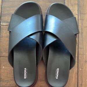 Sonoma Black Leather Criss-Cross Slides